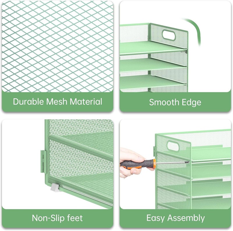ReePlan 7 Tier Paper Organizer - Mesh Desktop File Holder with Handles for Office School Desk, Black (Mint green) - Image 4